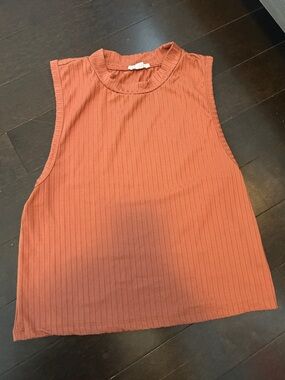 Sleeveless Ribbed Mock Neck Top in Rust